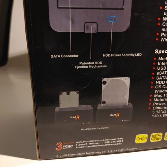 Thermaltake BlacX Dual 2.5" 3.5" SATA HDD eSATA USB2.0 Docking Station.Still - Picture 9 of 16